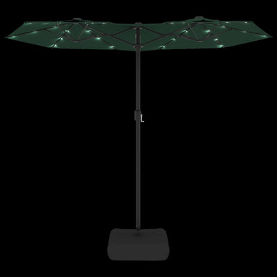 parasol med dobbelt parasoldug og LED-lys 316x240 cm grøn