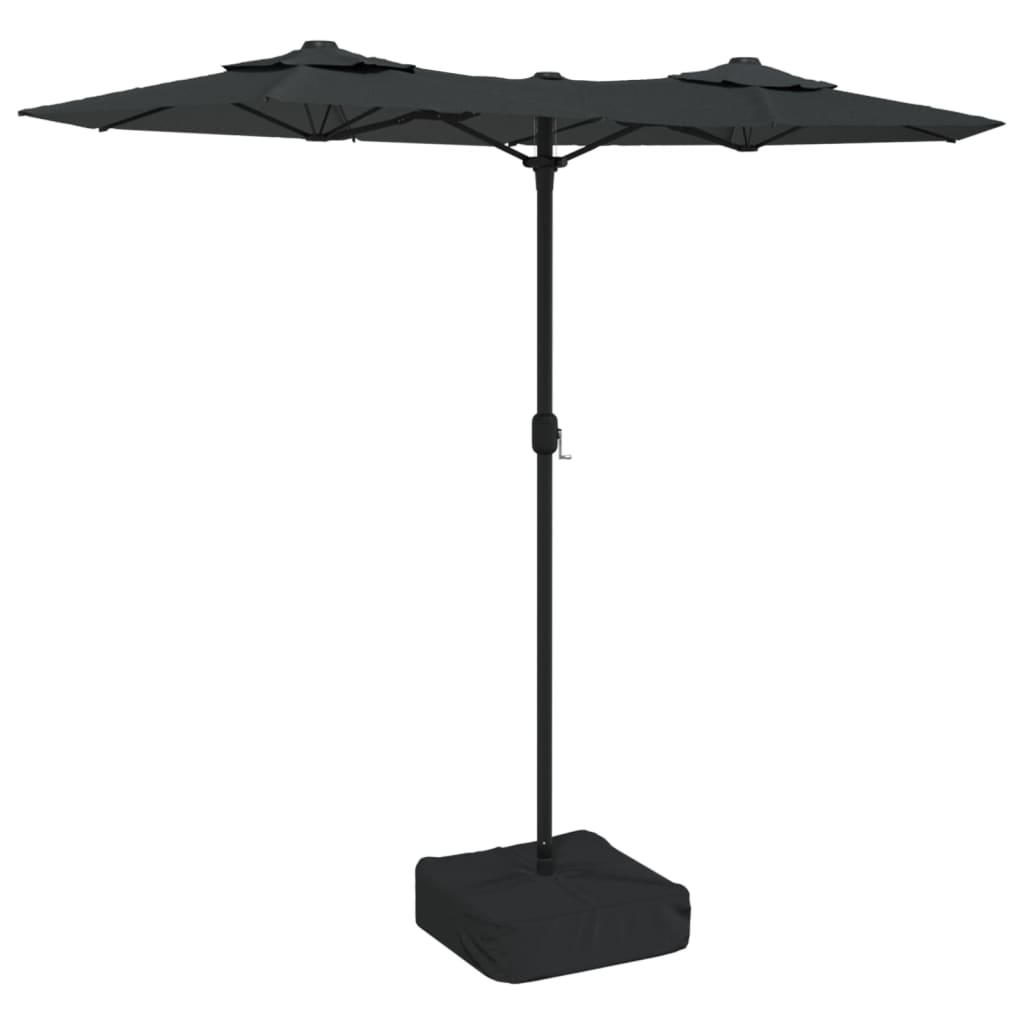 parasol m. dobbelt parasoldug og LED-lys 316x240 cm antracitgrå