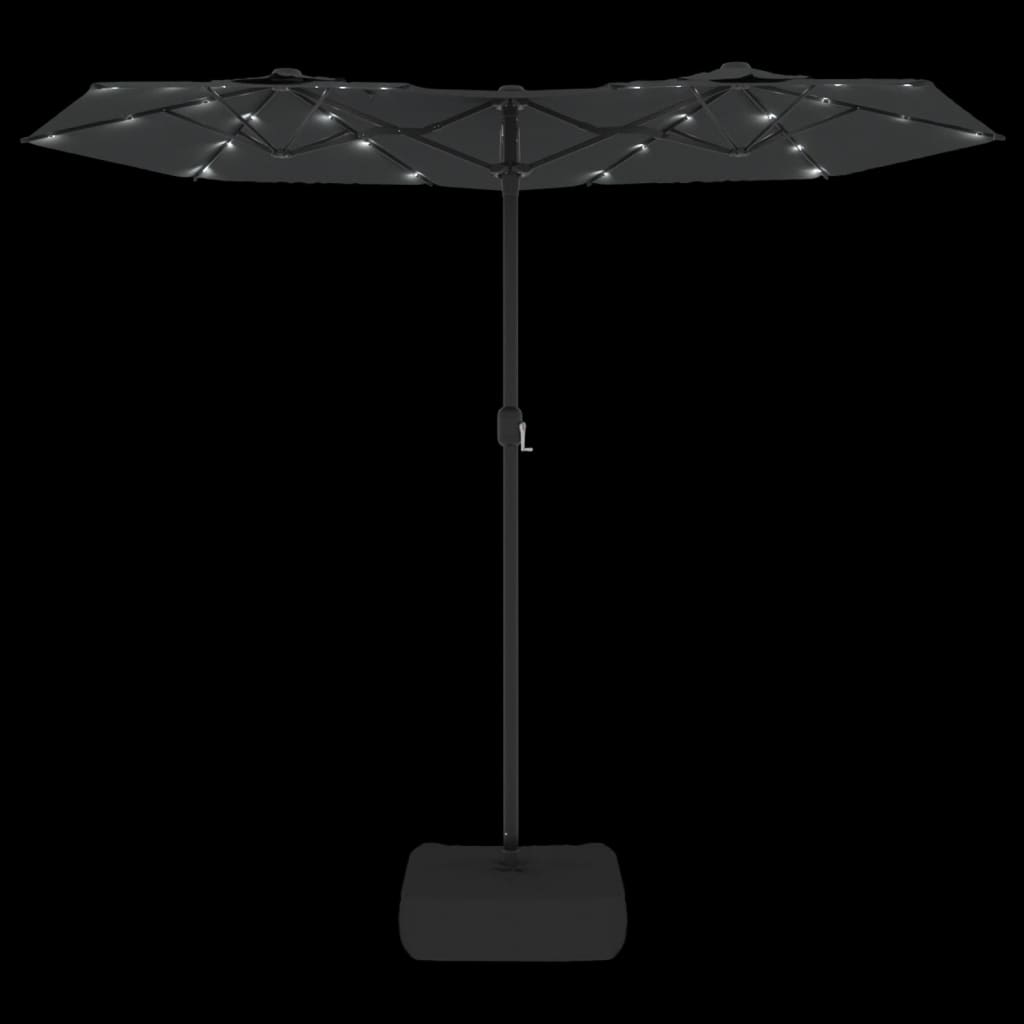 parasol m. dobbelt parasoldug og LED-lys 316x240 cm antracitgrå