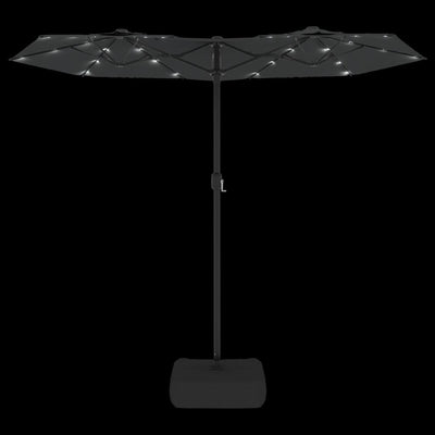 parasol m. dobbelt parasoldug og LED-lys 316x240 cm antracitgrå