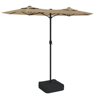 parasol med dobbelt parasoldug og LED-lys 316x240 cm gråbrun