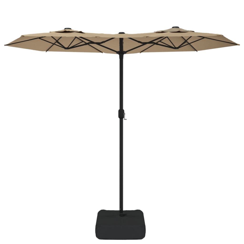 parasol med dobbelt parasoldug og LED-lys 316x240 cm gråbrun