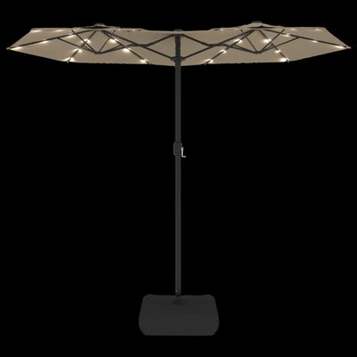 parasol med dobbelt parasoldug og LED-lys 316x240 cm gråbrun