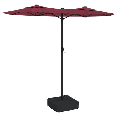 parasol m. dobbelt parasoldug og LED-lys 316x240 cm bordeauxrød