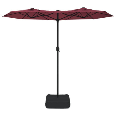 parasol m. dobbelt parasoldug og LED-lys 316x240 cm bordeauxrød