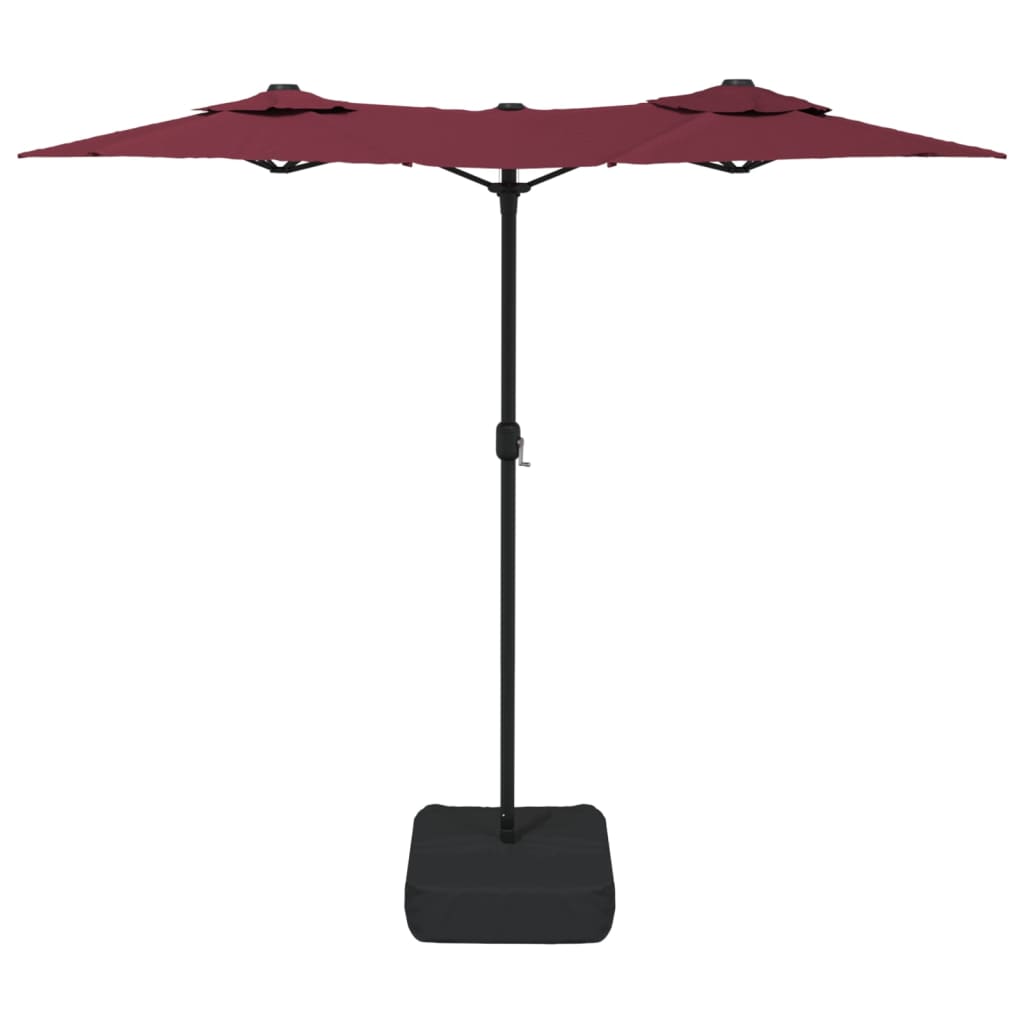 parasol m. dobbelt parasoldug og LED-lys 316x240 cm bordeauxrød