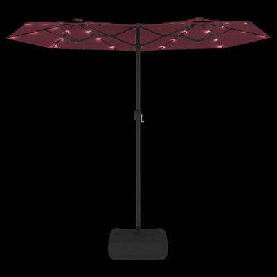 parasol m. dobbelt parasoldug og LED-lys 316x240 cm bordeauxrød