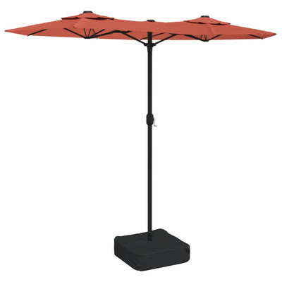 parasol m. dobbelt parasoldug og LED-lys 316x240 cm terrakotta