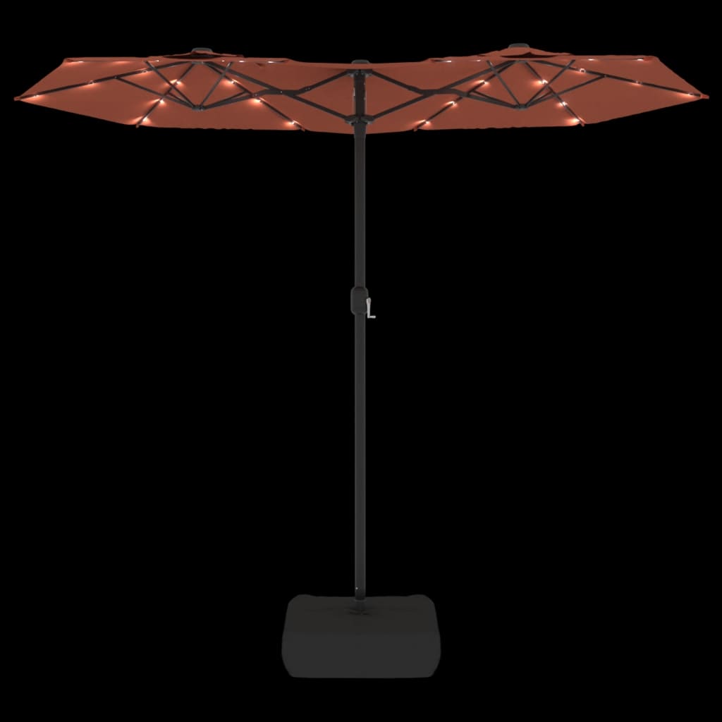 parasol m. dobbelt parasoldug og LED-lys 316x240 cm terrakotta