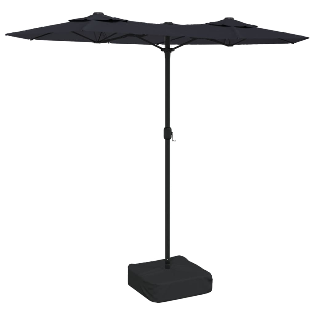 parasol med dobbelt parasoldug og LED-lys 316x240 cm sort