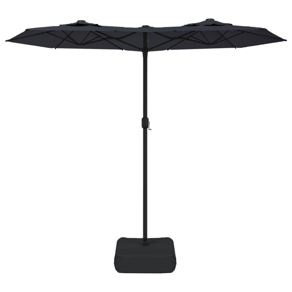 parasol med dobbelt parasoldug og LED-lys 316x240 cm sort