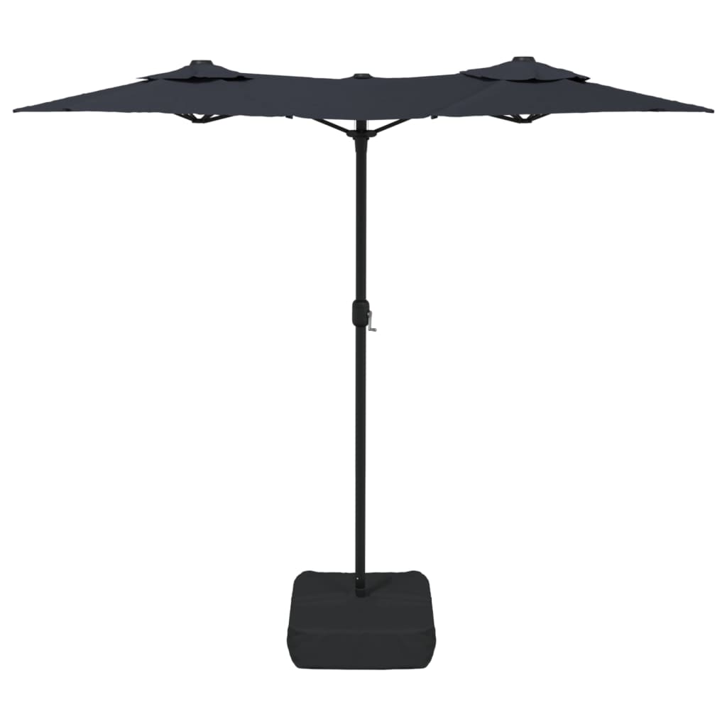 parasol med dobbelt parasoldug og LED-lys 316x240 cm sort