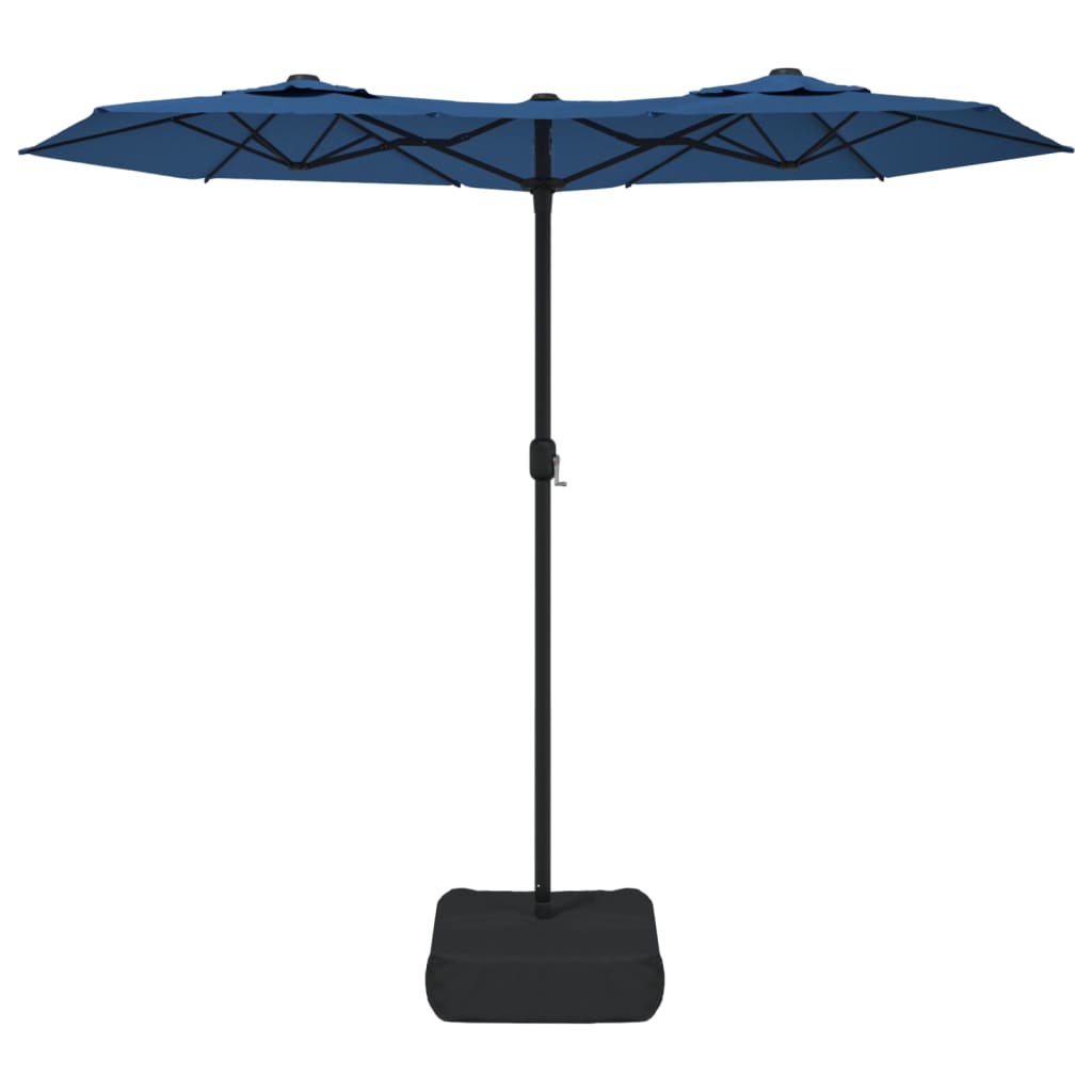 parasol med dobbelt parasoldug og LED-lys 316x240 cm azurblå