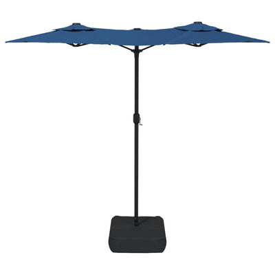 parasol med dobbelt parasoldug og LED-lys 316x240 cm azurblå