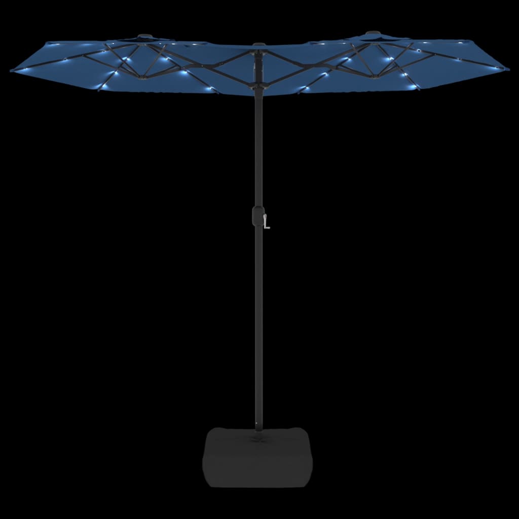 parasol med dobbelt parasoldug og LED-lys 316x240 cm azurblå