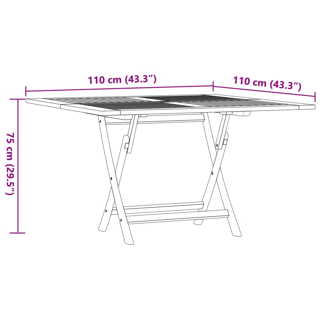 foldbart havebord 120x120x75 cm massivt teaktræ