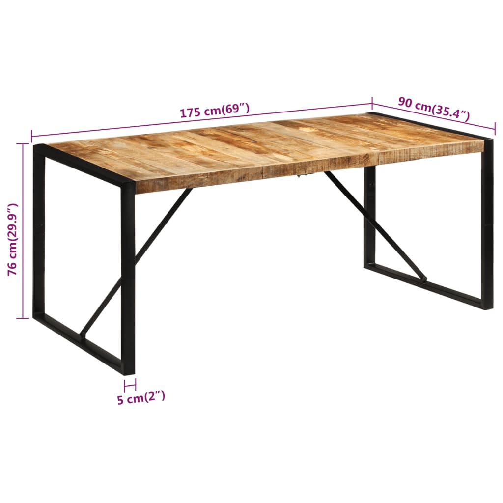 spisebord 175x90x76 cm massivt ru mangotræ