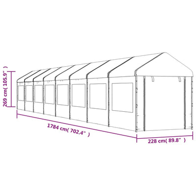 pavillon med tag 17,84x2,28x2,69 m polyethylen hvid