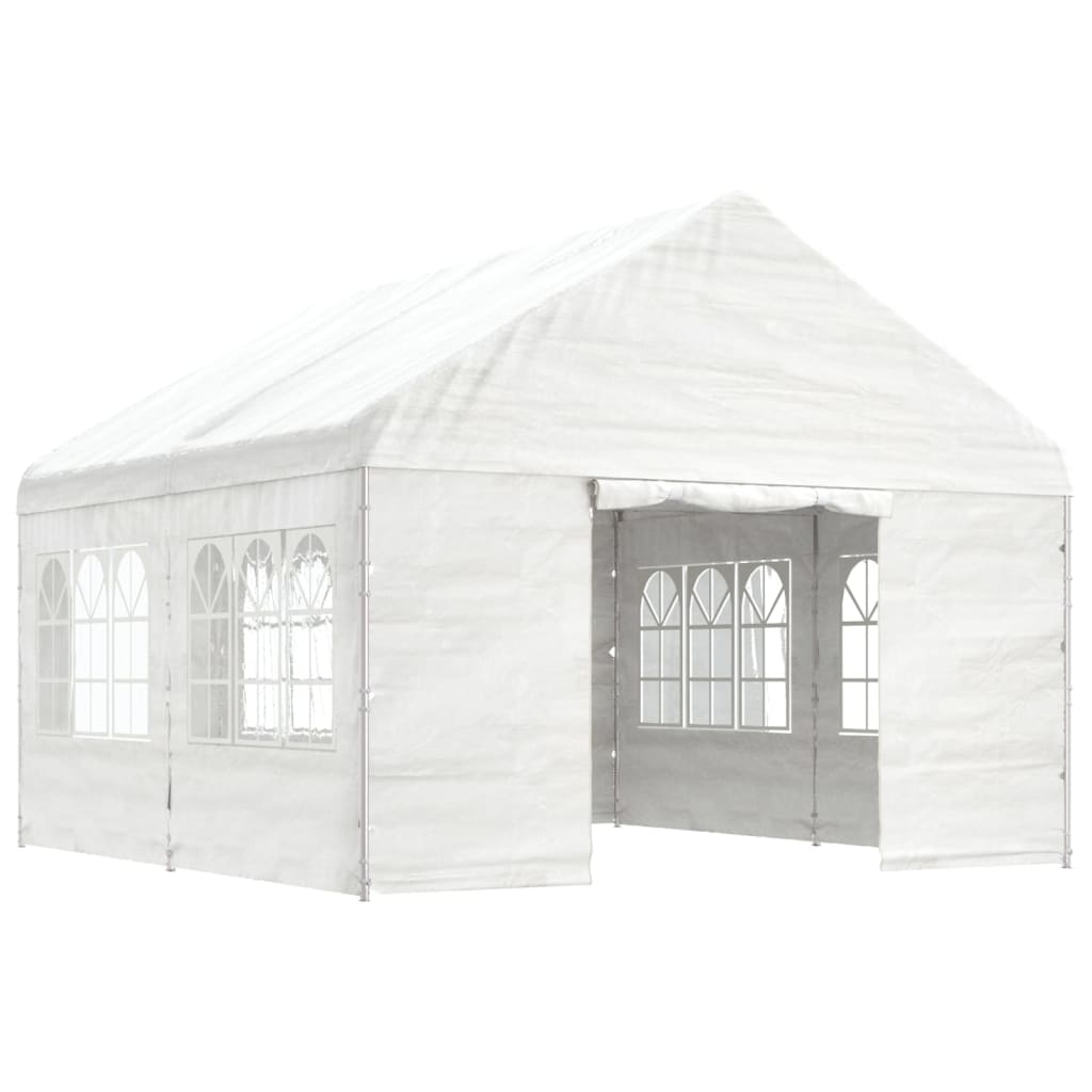 pavillon med tag 4,46x4,08x3,22 m polyethylen hvid