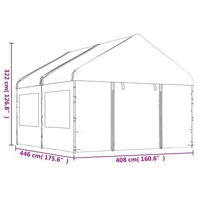 pavillon med tag 4,46x4,08x3,22 m polyethylen hvid