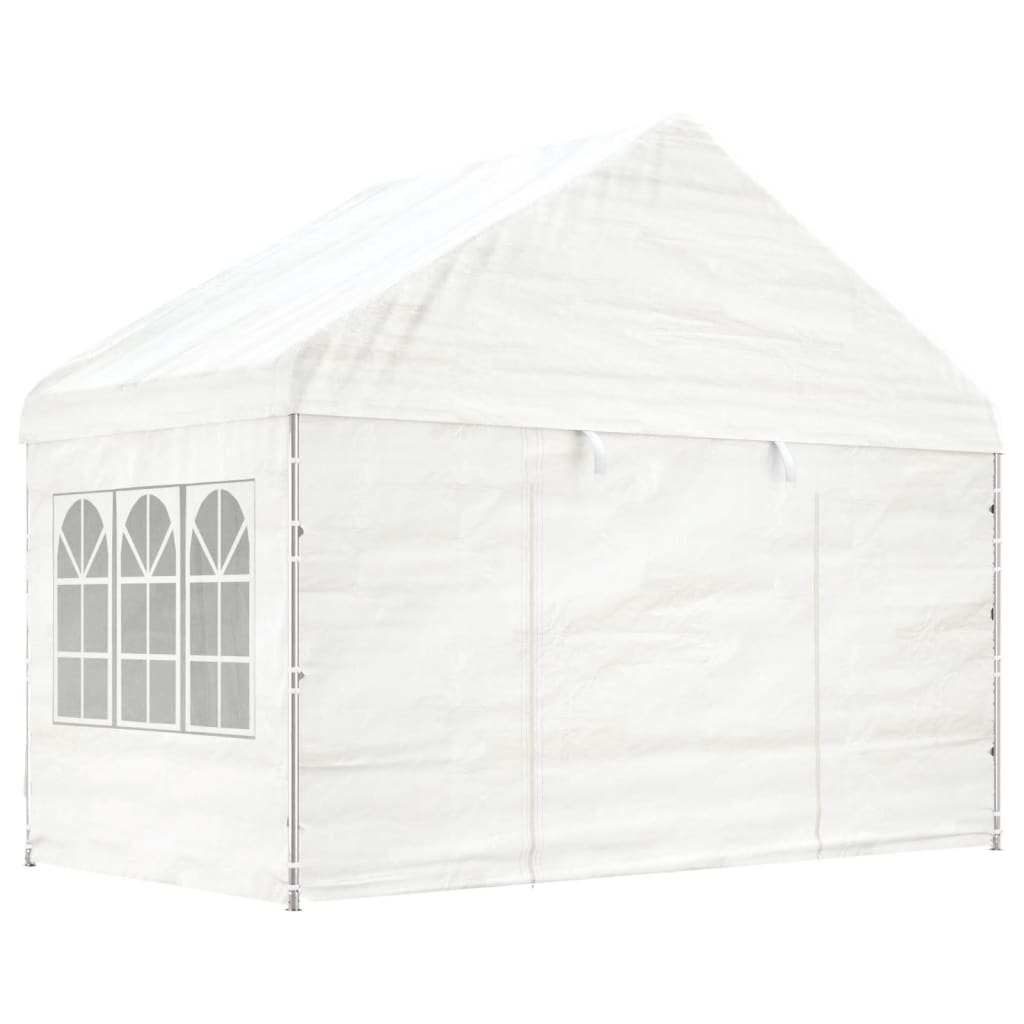 pavillon med tag 6,69x4,08x3,22 m polyethylen hvid