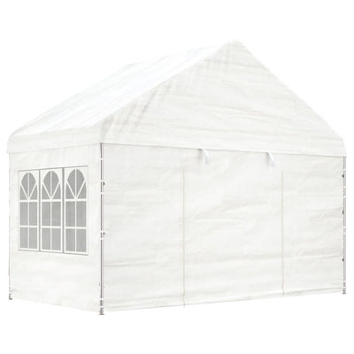 pavillon med tag 6,69x4,08x3,22 m polyethylen hvid