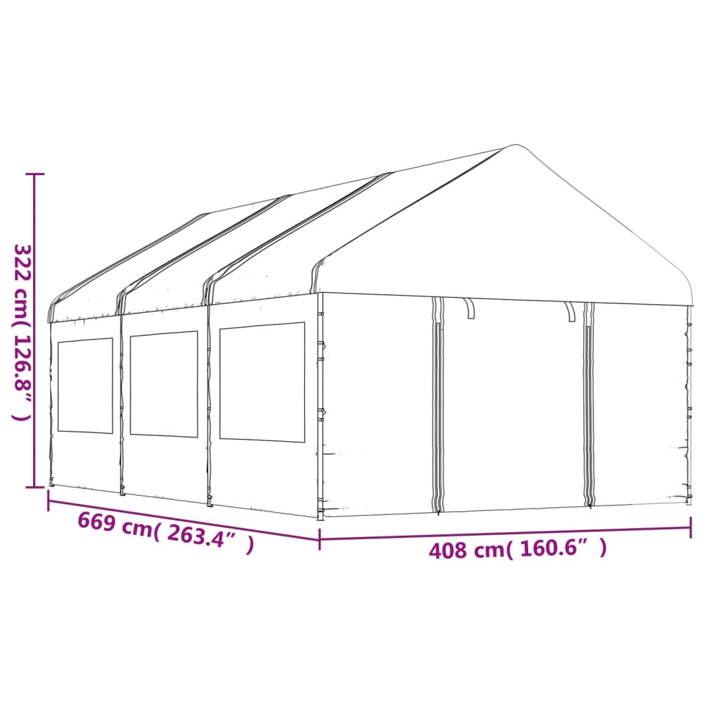 pavillon med tag 6,69x4,08x3,22 m polyethylen hvid