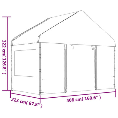 pavillon med tag 6,69x4,08x3,22 m polyethylen hvid