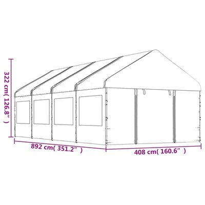 pavillon med tag 8,92x4,08x3,22 m polyethylen hvid