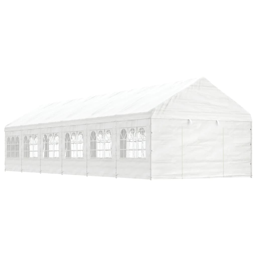 pavillon med tag 13,38x4,08x3,22 m polyethylen hvid