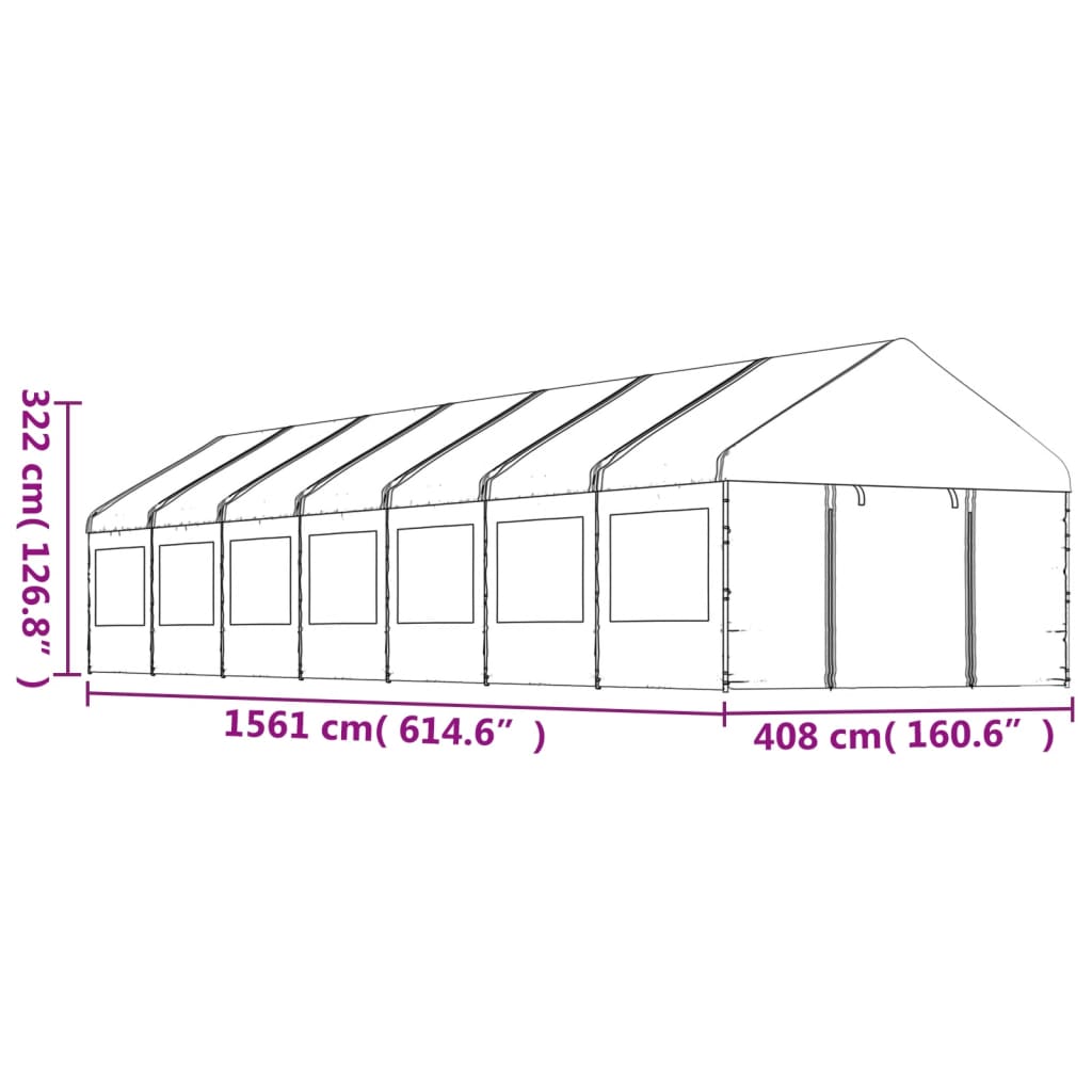 pavillon med tag 15,61x4,08x3,22 m polyethylen hvid