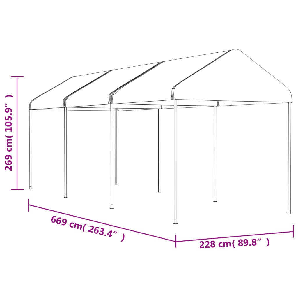 pavillon med tag 6,69x2,28x2,69 m polyethylen hvid