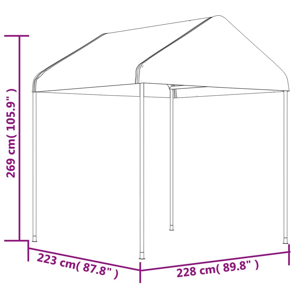 pavillon med tag 6,69x2,28x2,69 m polyethylen hvid