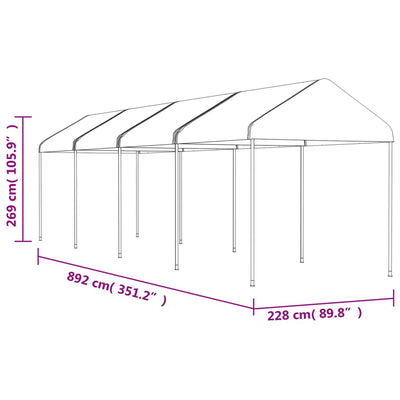 pavillon med tag 8,92x2,28x2,69 m polyethylen hvid