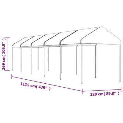 pavillon med tag 11,15x2,28x2,69 m polyethylen hvid