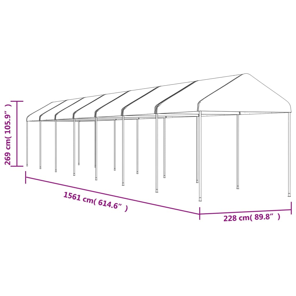 pavillon med tag 15,61x2,28x2,69 m polyethylen hvid