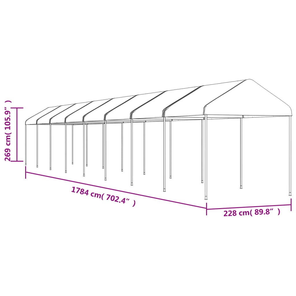 pavillon med tag 17,84x2,28x2,69 m polyethylen hvid