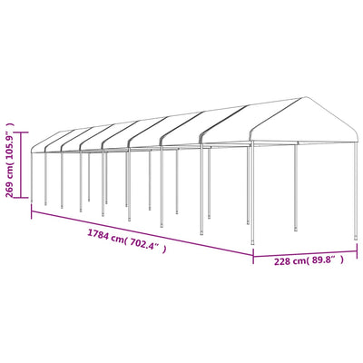 pavillon med tag 17,84x2,28x2,69 m polyethylen hvid