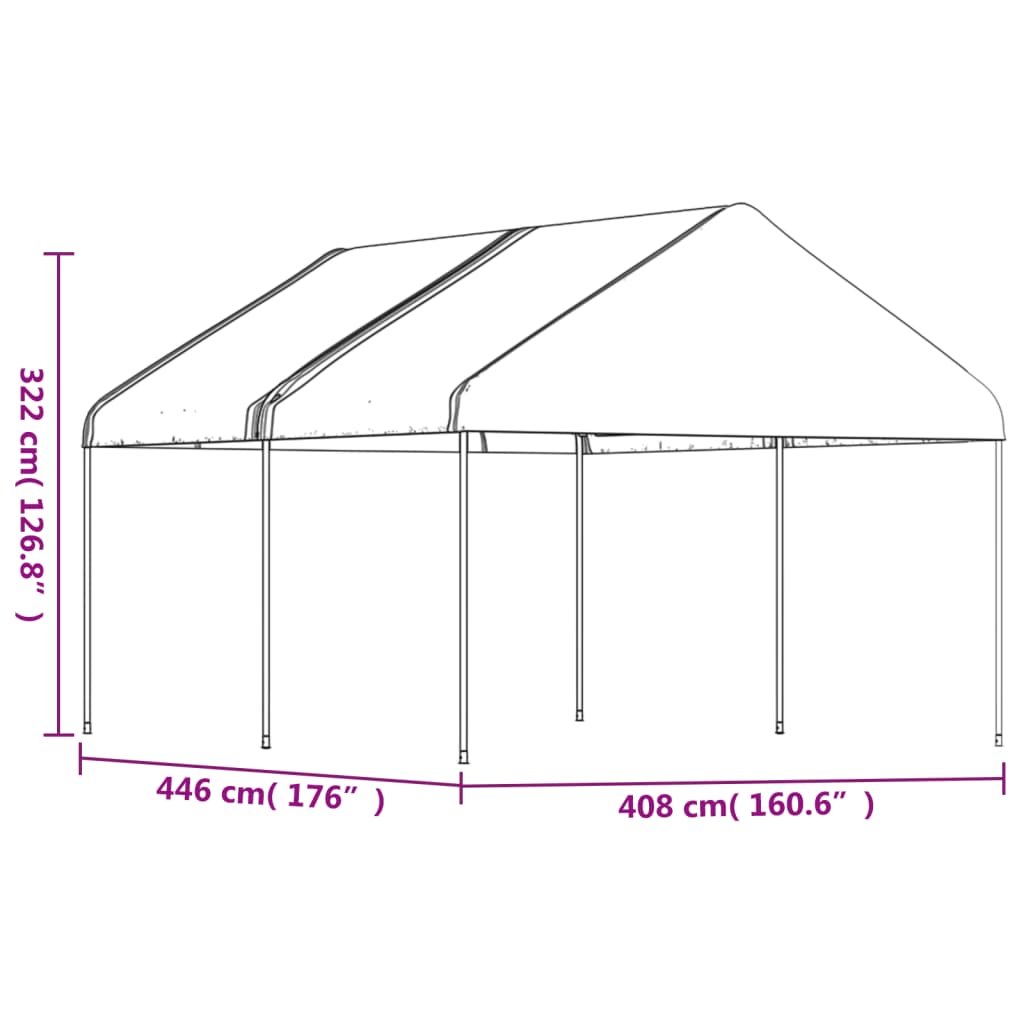 pavillon med tag 4,46x4,08x3,22 m polyethylen hvid