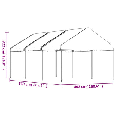 pavillon med tag 6,69x4,08x3,22 m polyethylen hvid