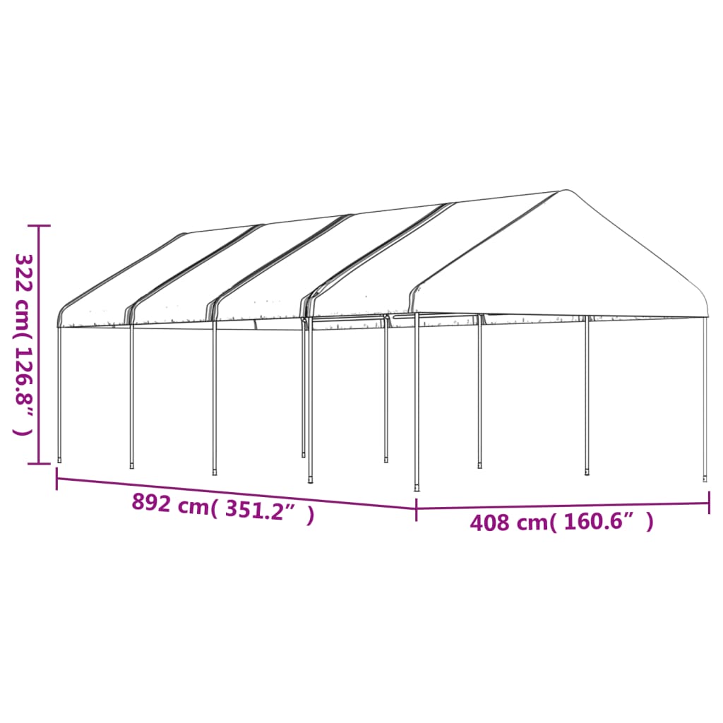 pavillon med tag 8,92x4,08x3,22 m polyethylen hvid