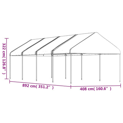 pavillon med tag 8,92x4,08x3,22 m polyethylen hvid