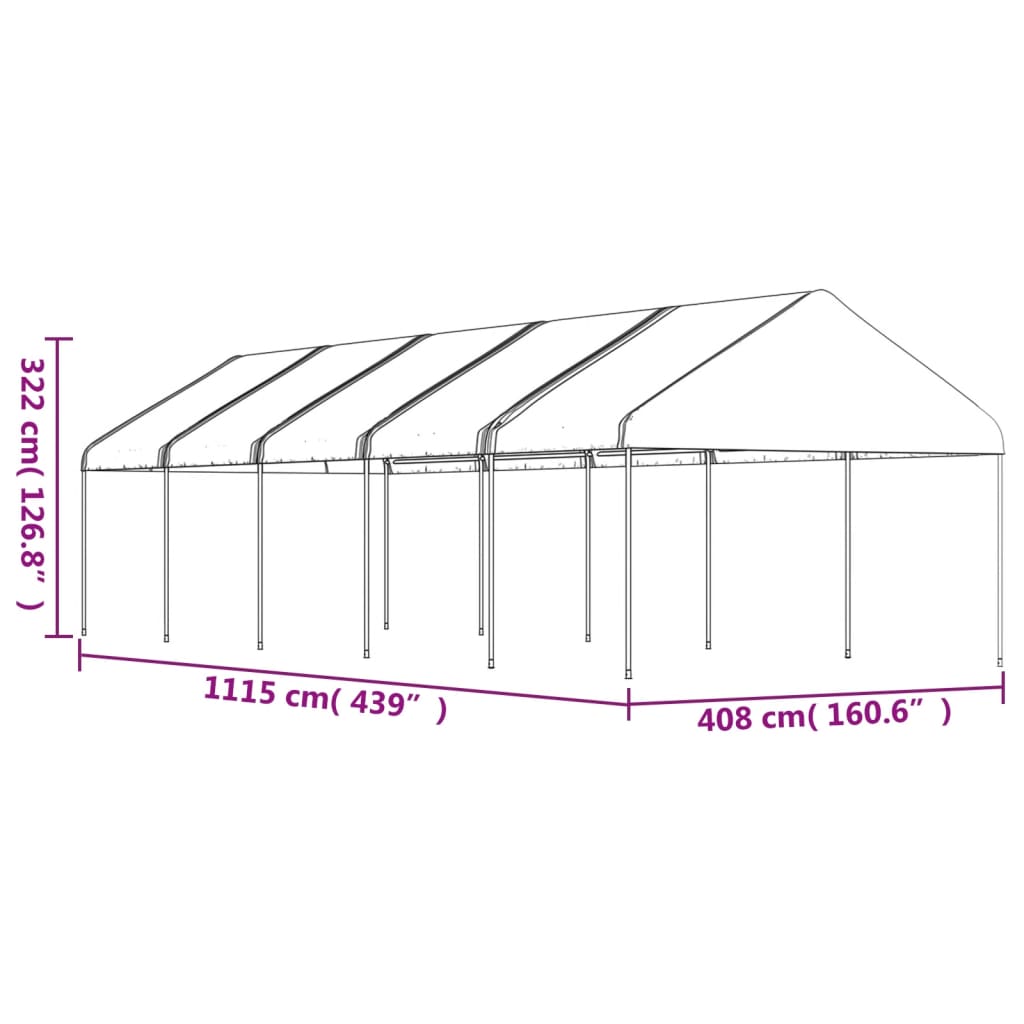 pavillon med tag 11,15x4,08x3,22 m polyethylen hvid