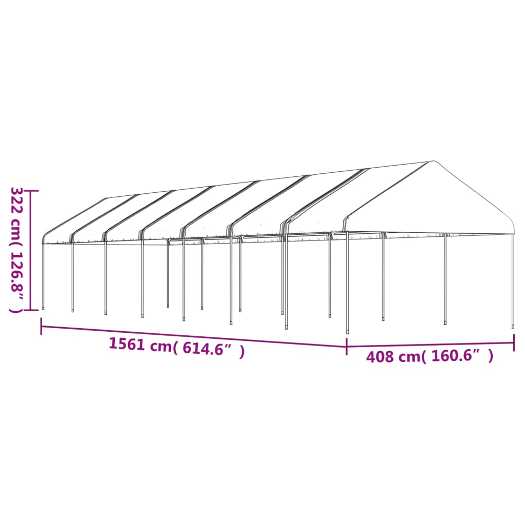 pavillon med tag 15,61x4,08x3,22 m polyethylen hvid