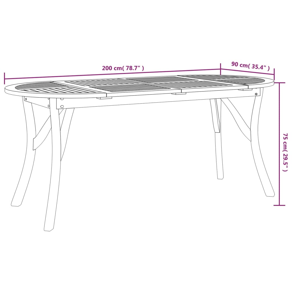 havebord 200x90x75 cm massivt akacietræ