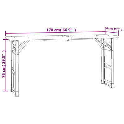 foldbart barbord 170x50x75/105 cm massivt grantræ