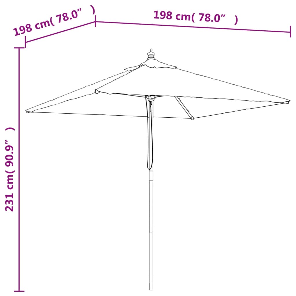 haveparasol med træstang 198x198x231 cm antracitgrå