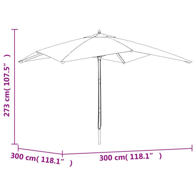 haveparasol med træstang 300x300x273 cm grøn