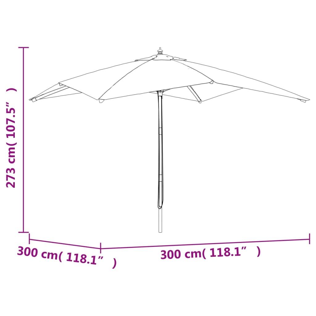 haveparasol med træstang 300x300x273 cm antracitgrå