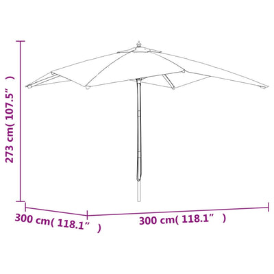 haveparasol med træstang 300x300x273 cm bordeauxfarvet